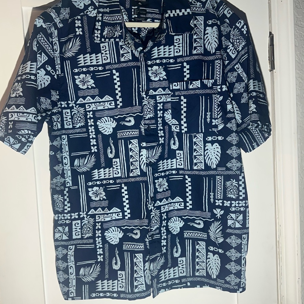 Quiksilver Dark Blue Hawaiian Print Men's Shirt
